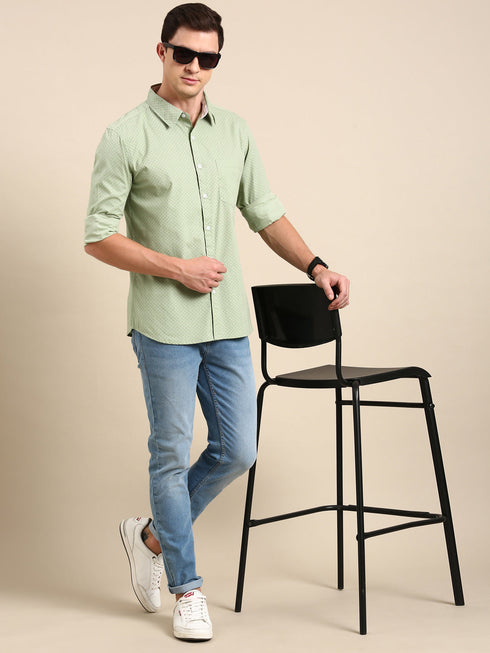 Green Printed Full Sleeves Shirt